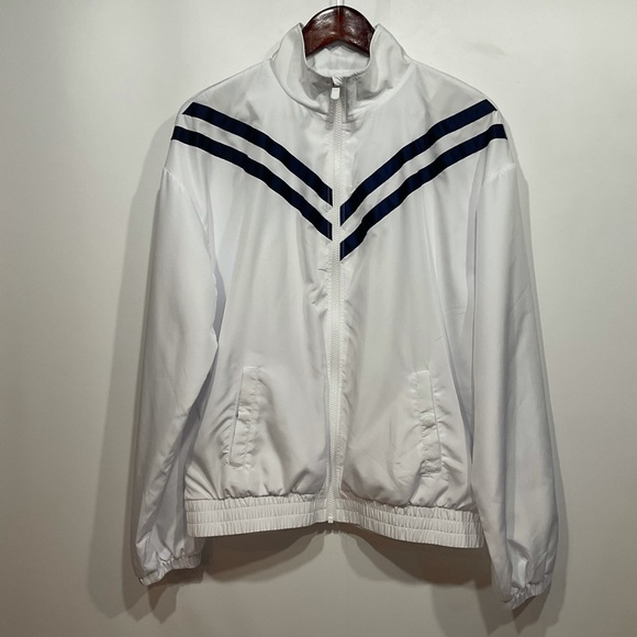 Zyia Jacket, Zip-Up, White Navy, Windbreaker, Pockets, Size Large - Picture 12 of 12